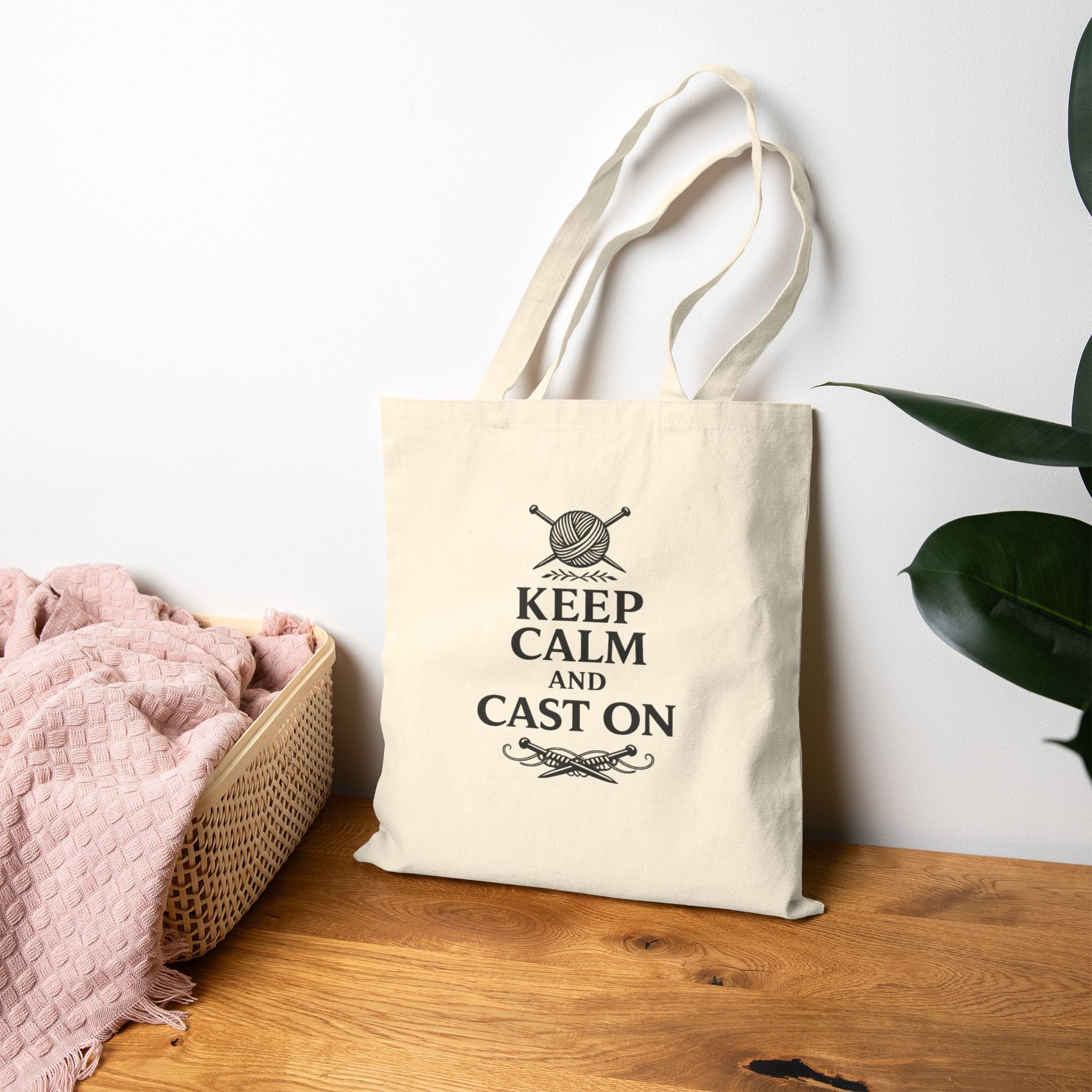 "Keep Calm and Cast On" Tote Bag - Knitting Cotton Canvas Tote