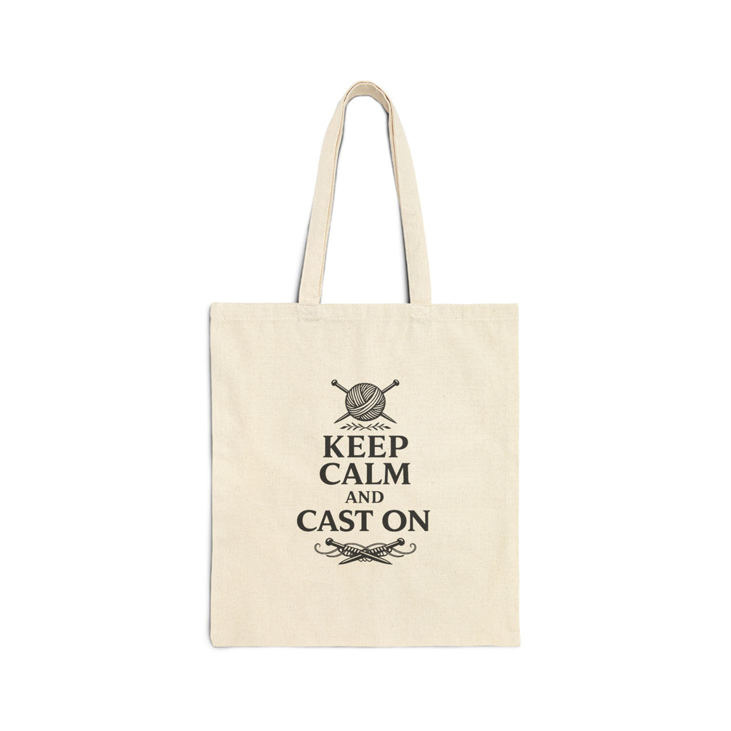 "Keep Calm and Cast On" Tote Bag - Knitting Cotton Canvas Tote