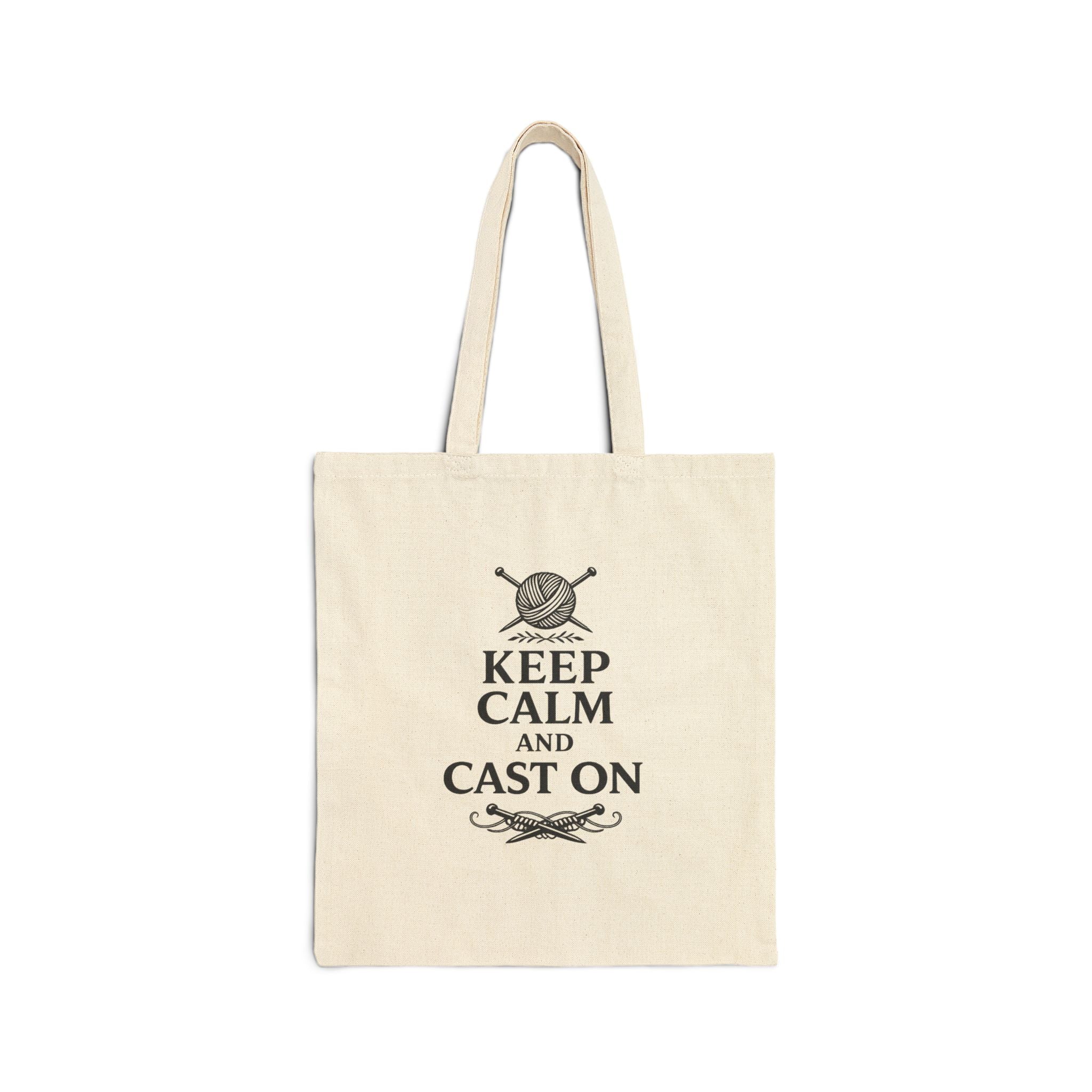 "Keep Calm and Cast On" Tote Bag - Knitting Cotton Canvas Tote