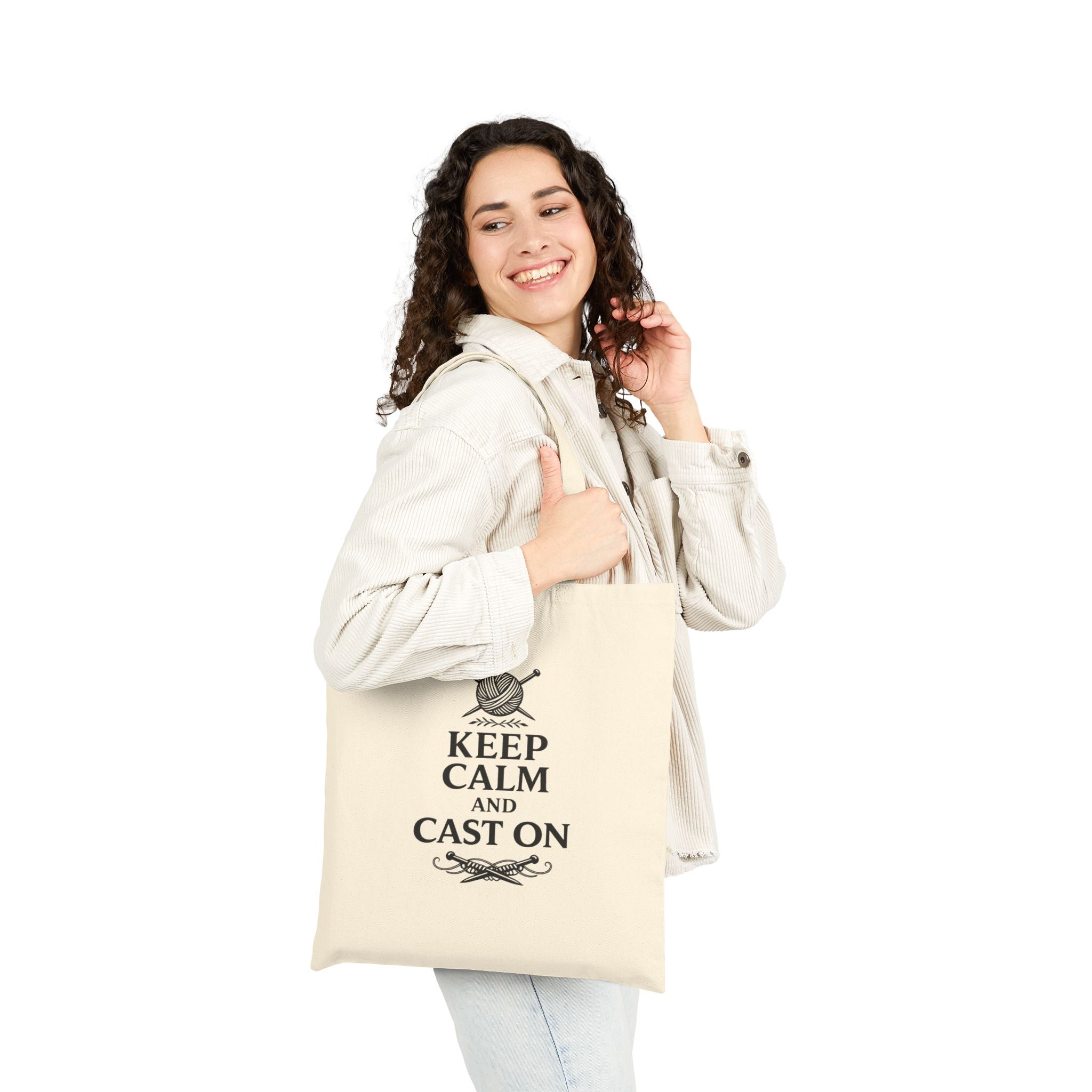 "Keep Calm and Cast On" Tote Bag - Knitting Cotton Canvas Tote