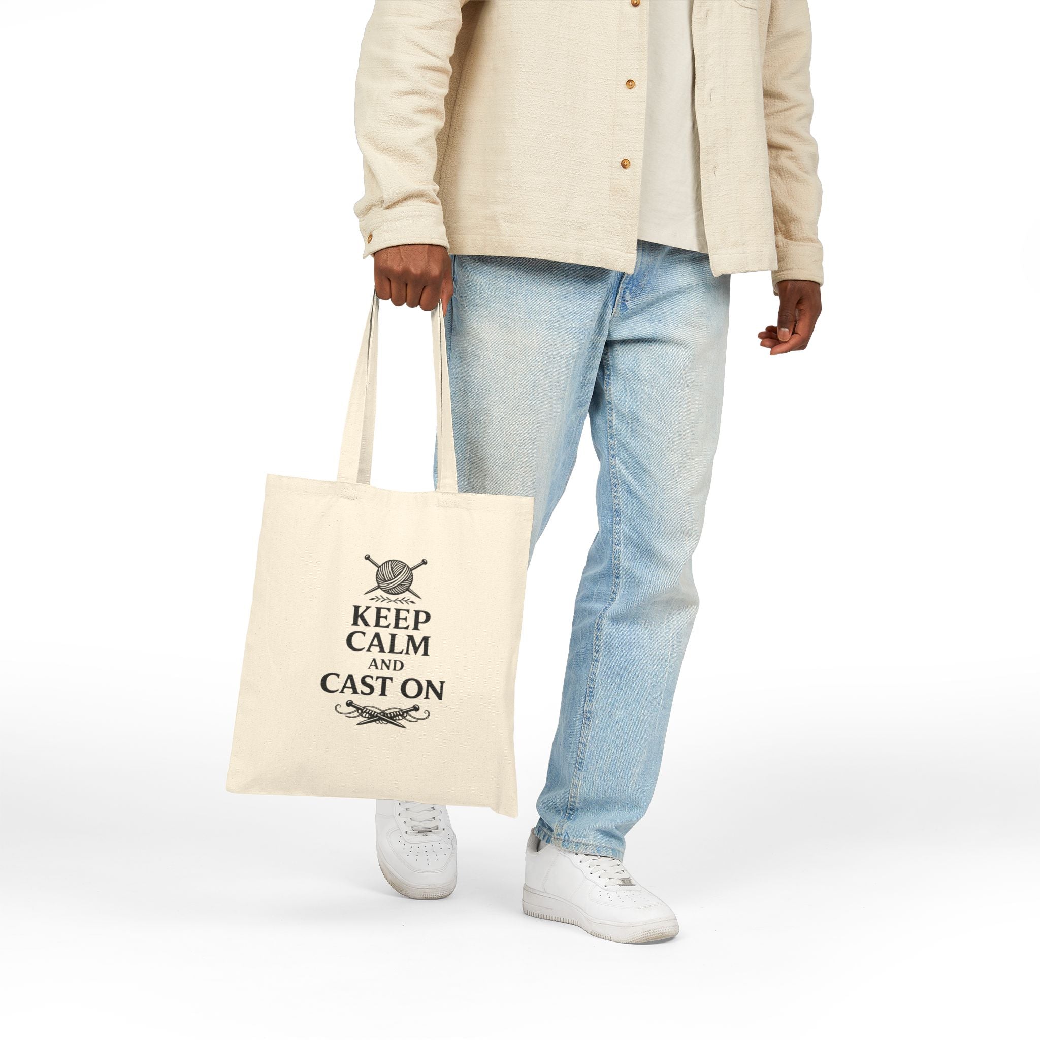 "Keep Calm and Cast On" Tote Bag - Knitting Cotton Canvas Tote
